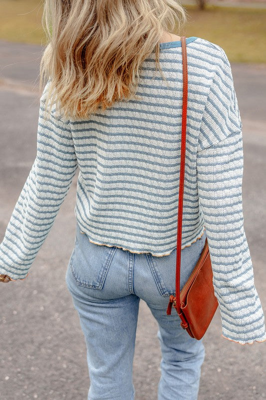 Stripe Textured Long Sleeve Henley Top — product image