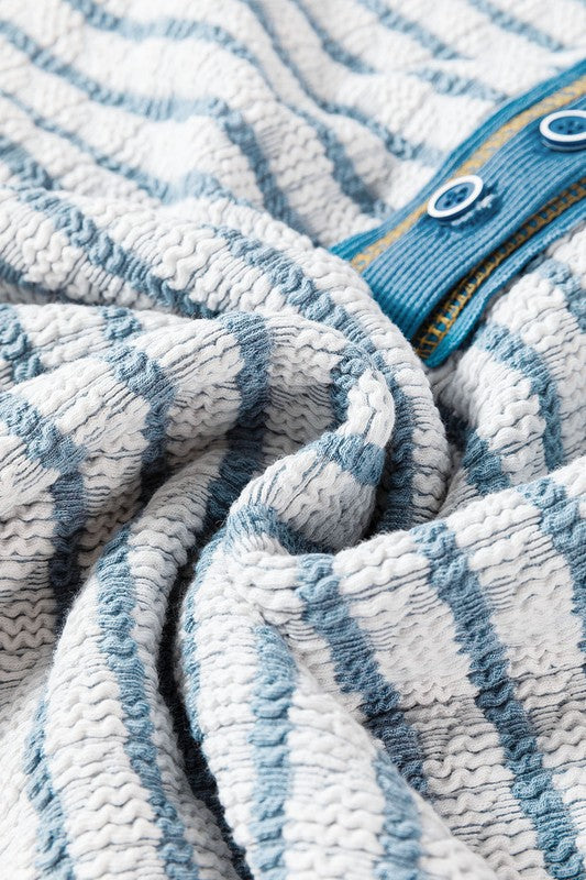 Stripe Textured Long Sleeve Henley Top — product image