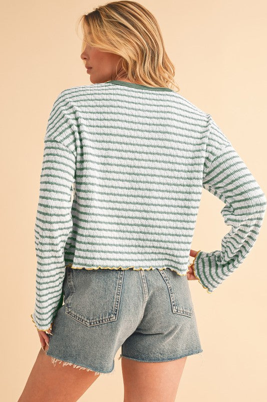 Stripe Textured Long Sleeve Henley Top — product image
