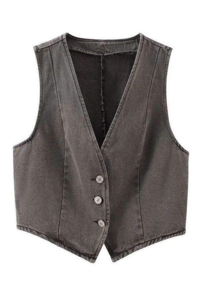 Cropped button front denim vest — product image