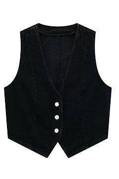 Cropped button front denim vest — product image