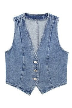Cropped button front denim vest — product image