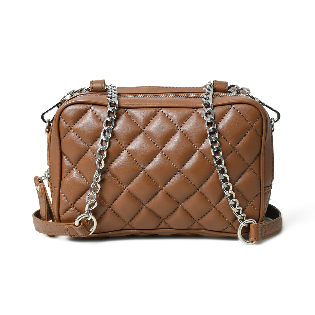 Mini Quilted Crossbody Bag, Rich Brown — product image