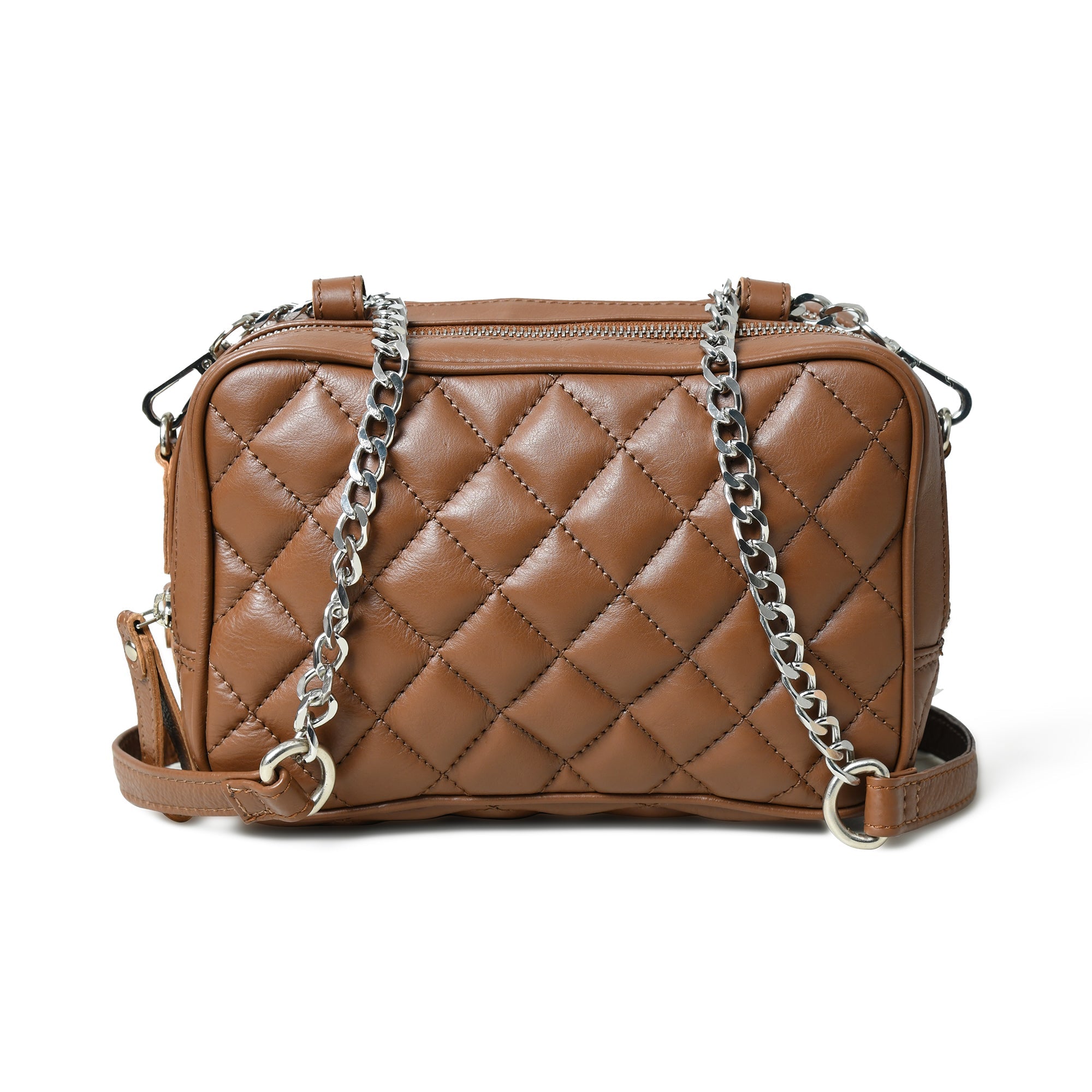 Mini Quilted Crossbody Bag, Rich Brown — product image