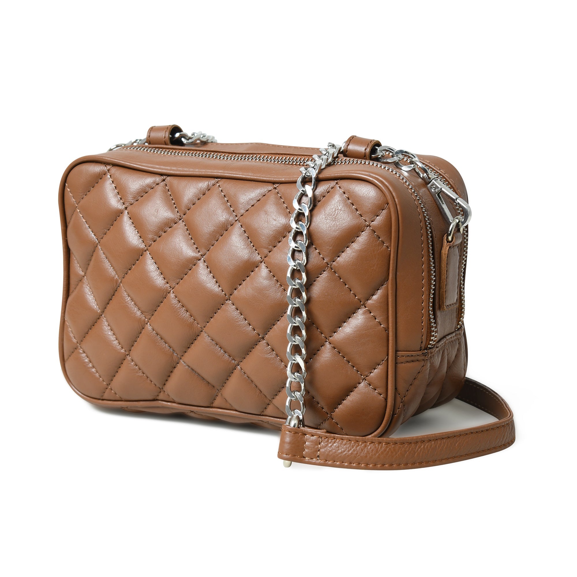 Mini Quilted Crossbody Bag, Rich Brown — product image