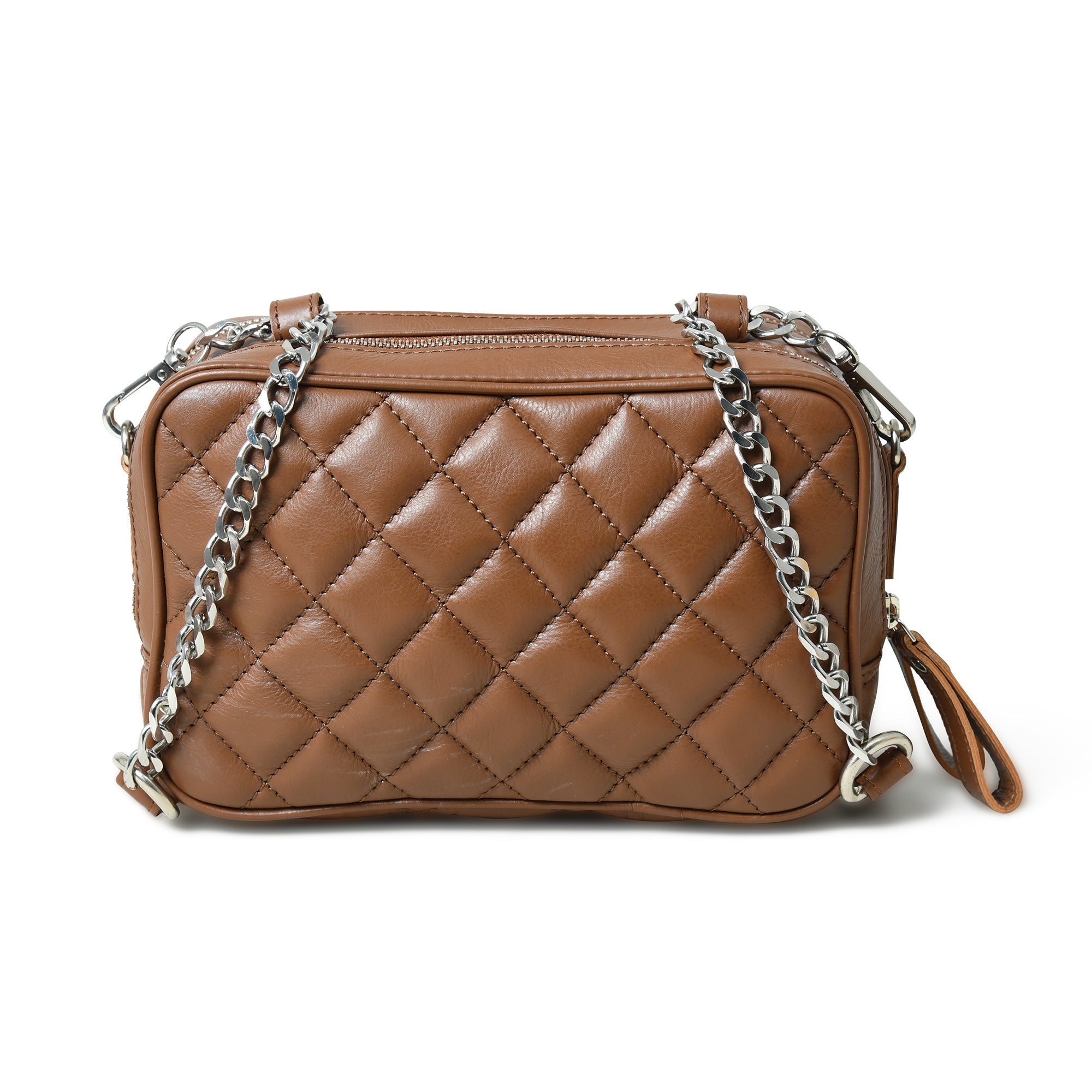 Mini Quilted Crossbody Bag, Rich Brown — product image