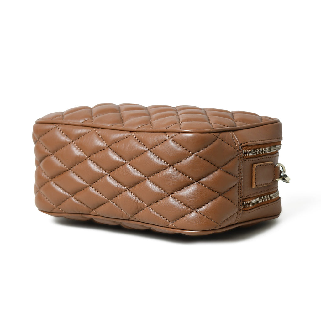 Mini Quilted Crossbody Bag, Rich Brown — product image
