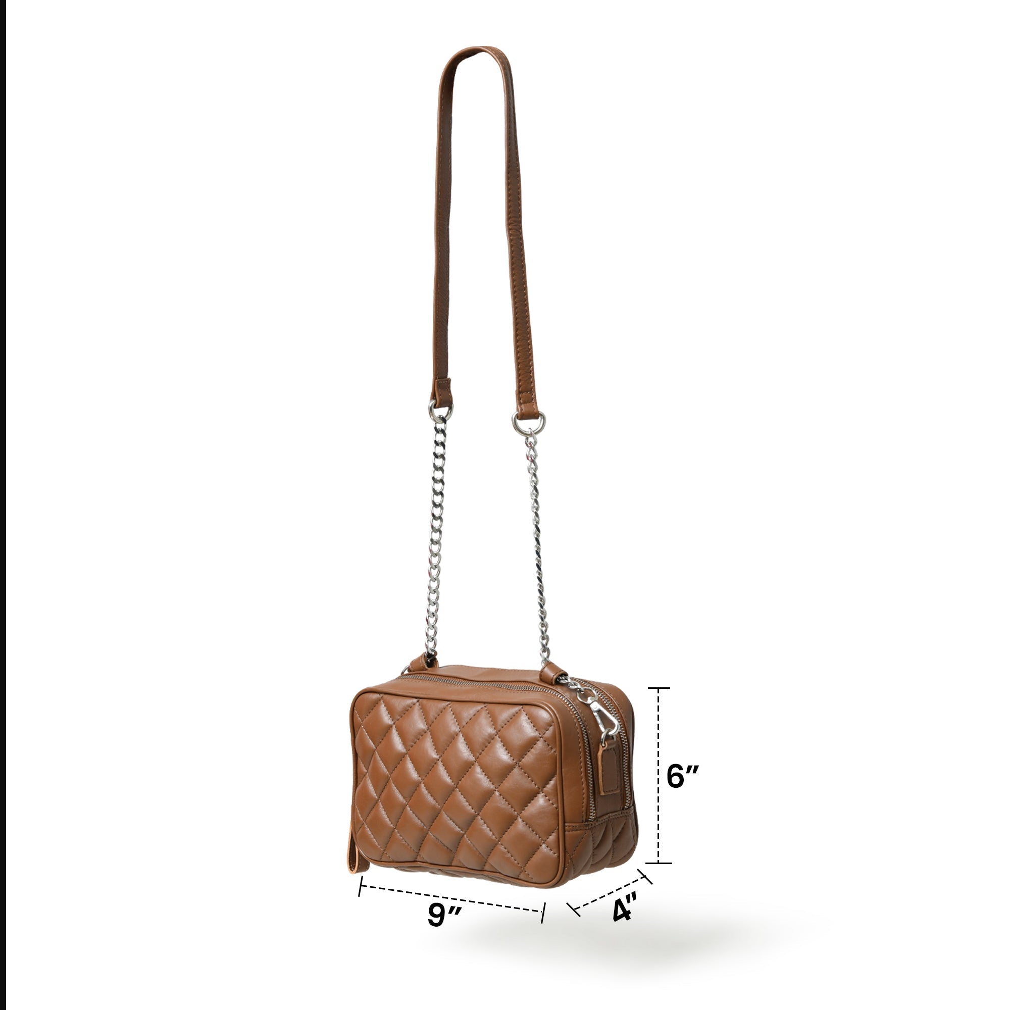 Mini Quilted Crossbody Bag, Rich Brown — product image