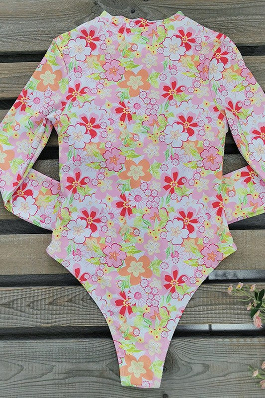 Floral Print One Piece Long Sleeve UPF50 Swimsuit — product image