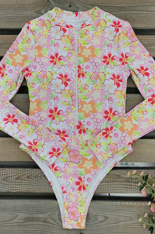 Floral Print One Piece Long Sleeve UPF50 Swimsuit — product image