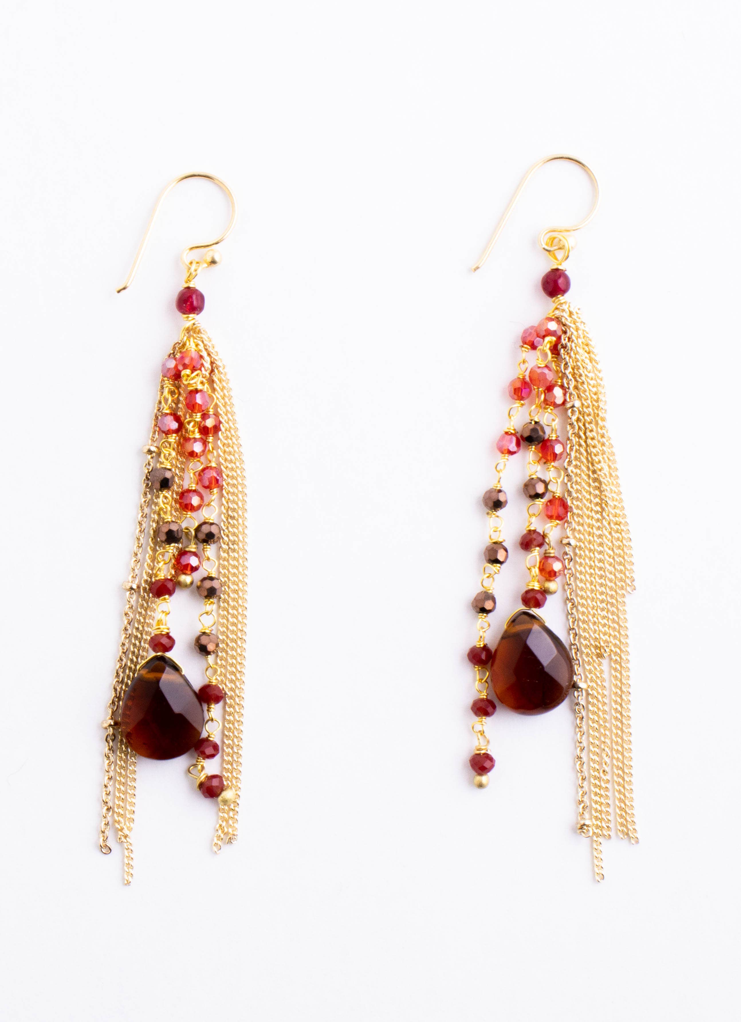Thai Crystal Fringe Earrings: Green