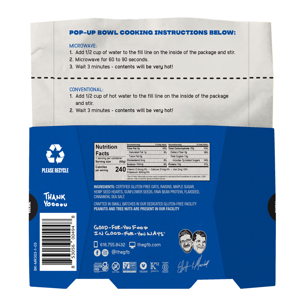 The GFB: Maple Raisin Gluten Free Protein Oatmeal Pop-Up Cup 6 pck — product image