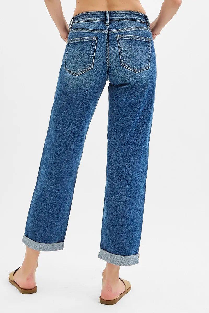 RISEN Full Size Mid Rise Boyfriend Roll Up Jeans Plus Size — product image