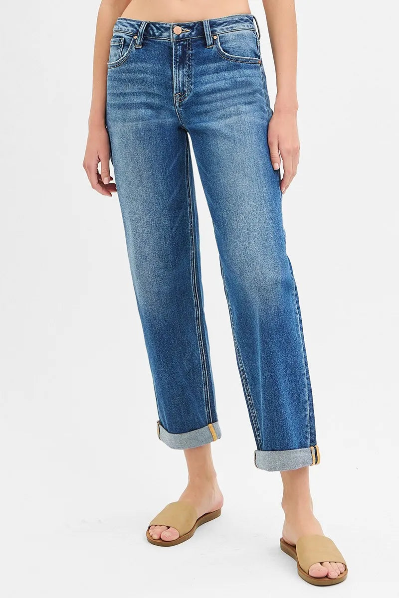 RISEN Full Size Mid Rise Boyfriend Roll Up Jeans Plus Size — product image