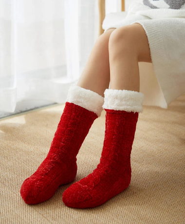 Knitted Sherpa Winter Socks, Christmas Socks, Silicone Grip: Black — product image