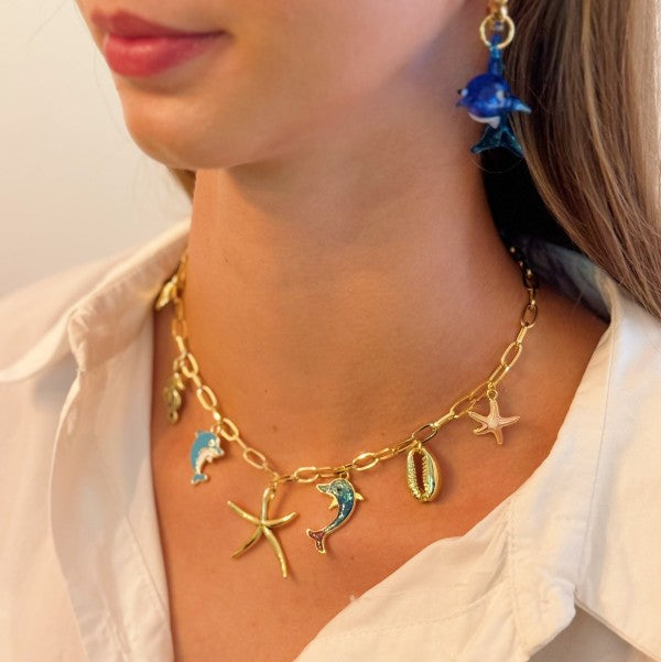 Ocean Play Charm Necklace Dolphin, Starfish Shell — product image