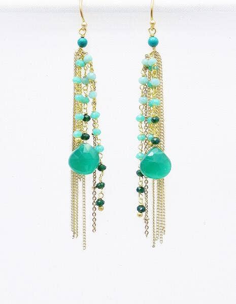 Thai Crystal Fringe Earrings: Green