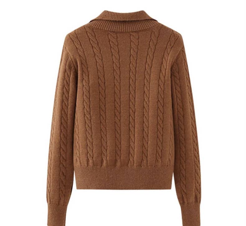 Chic Zip Collar Knit Top Effortless Style Cozy Warmth: Apricot / One Size
