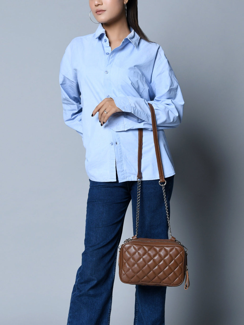 Mini Quilted Crossbody Bag, Rich Brown — product image