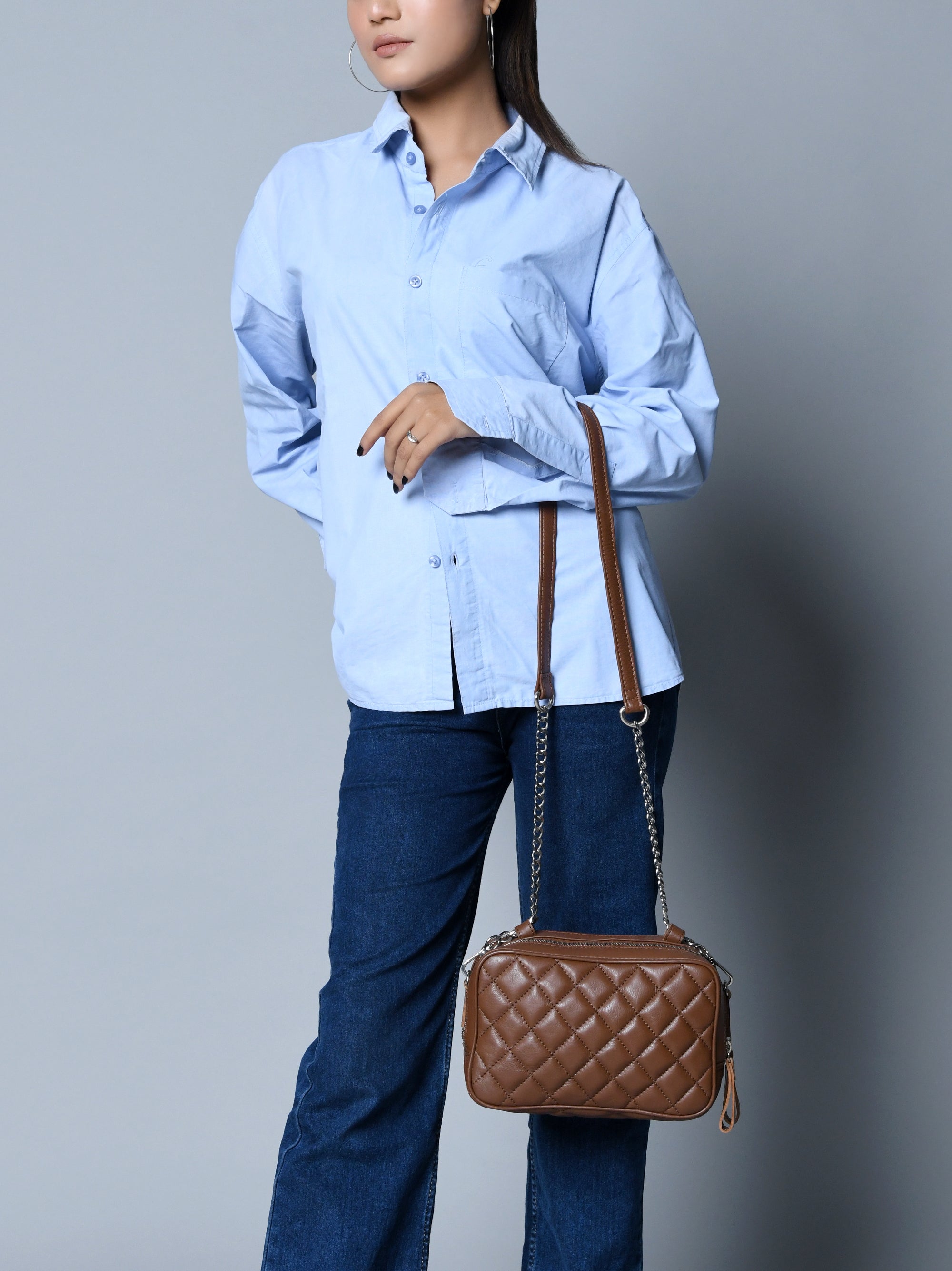 Mini Quilted Crossbody Bag, Rich Brown — product image
