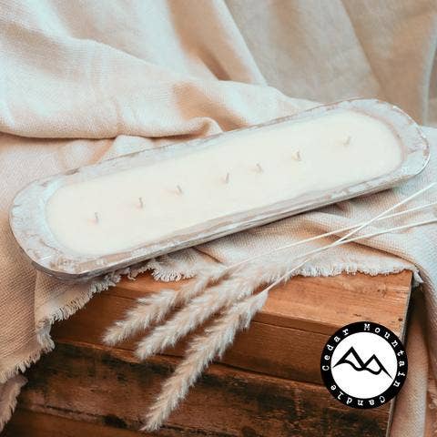 Fall Candle Scents - Large 7 Wick Dough Bowl Candle: Distressed White / Apple Maple Bourbon