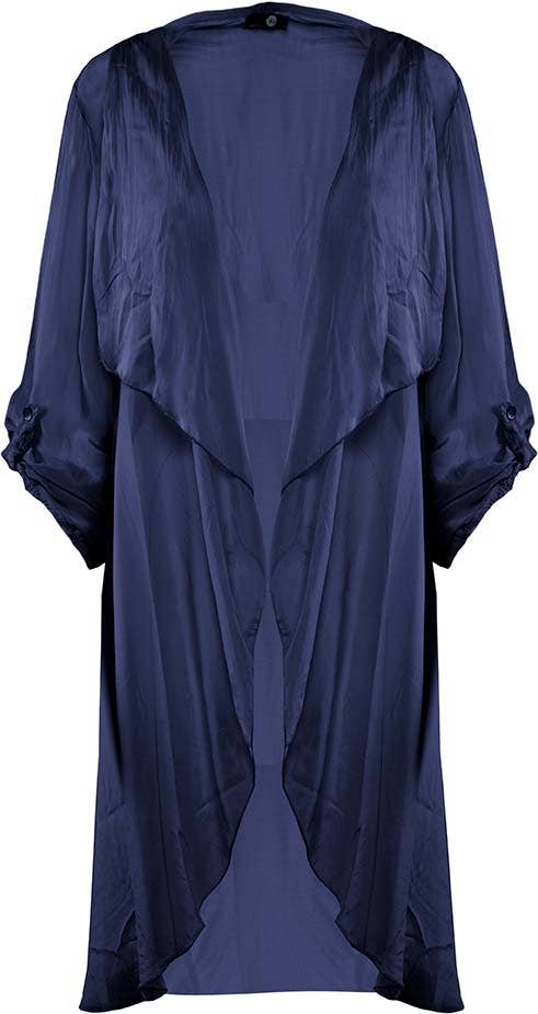 Luna Jacket - Lightweight Cascading Front Jacket: JEANS / 70% Viscose 30% SIlk / L