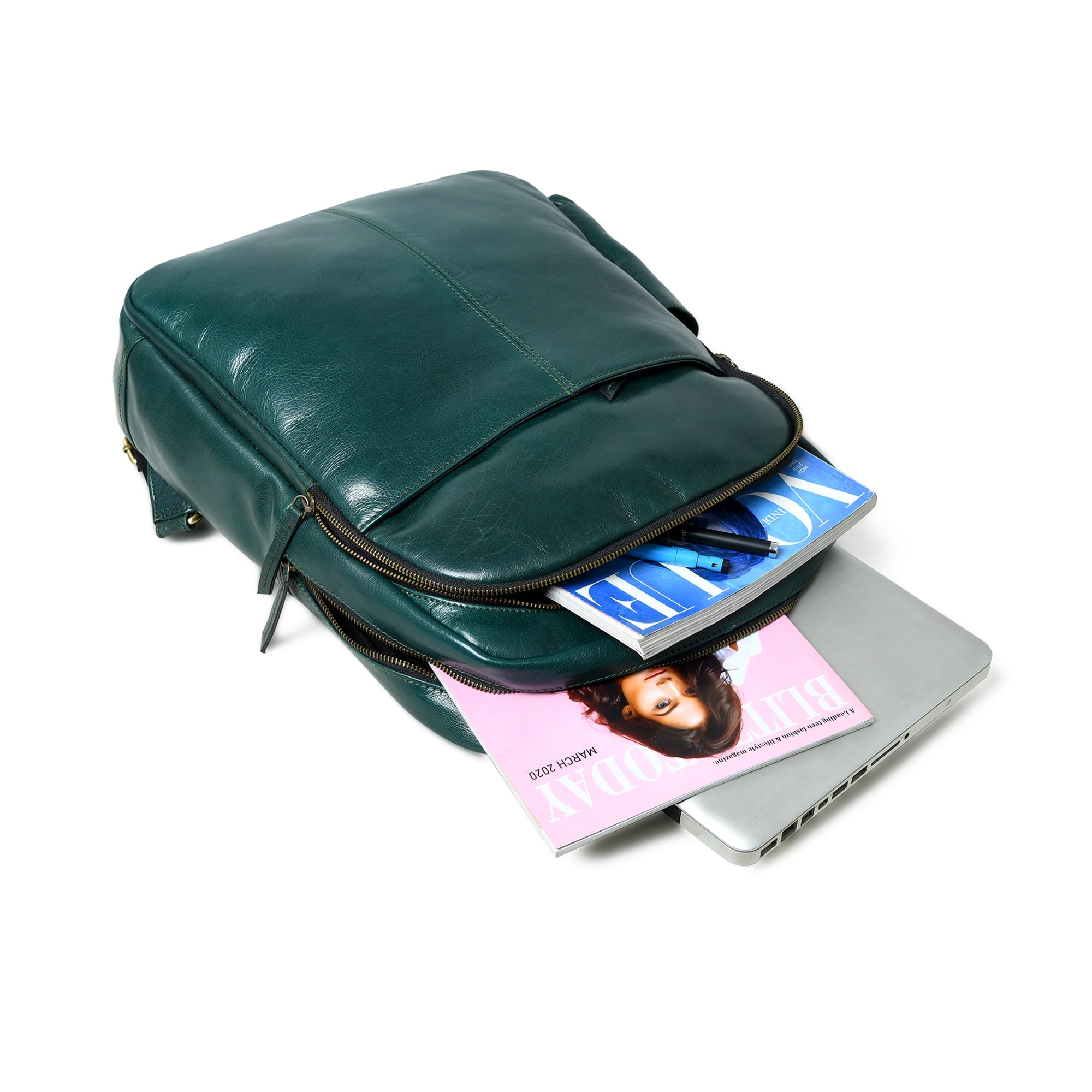 Luxury Italian Leather Backpack, Green — product image