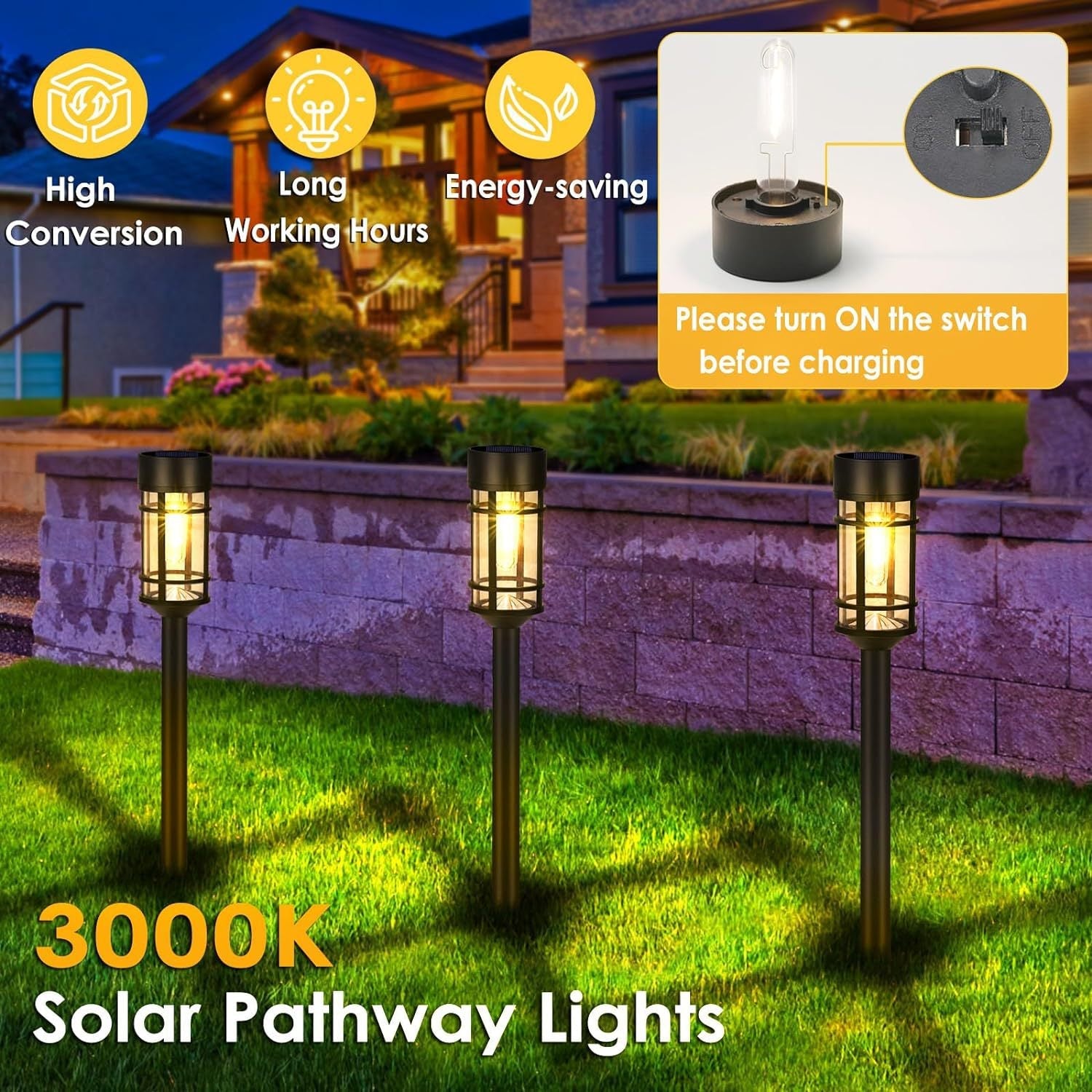 Hakol 8 Pack LED Solar Lights Outdoor Waterproof 3000k — product image