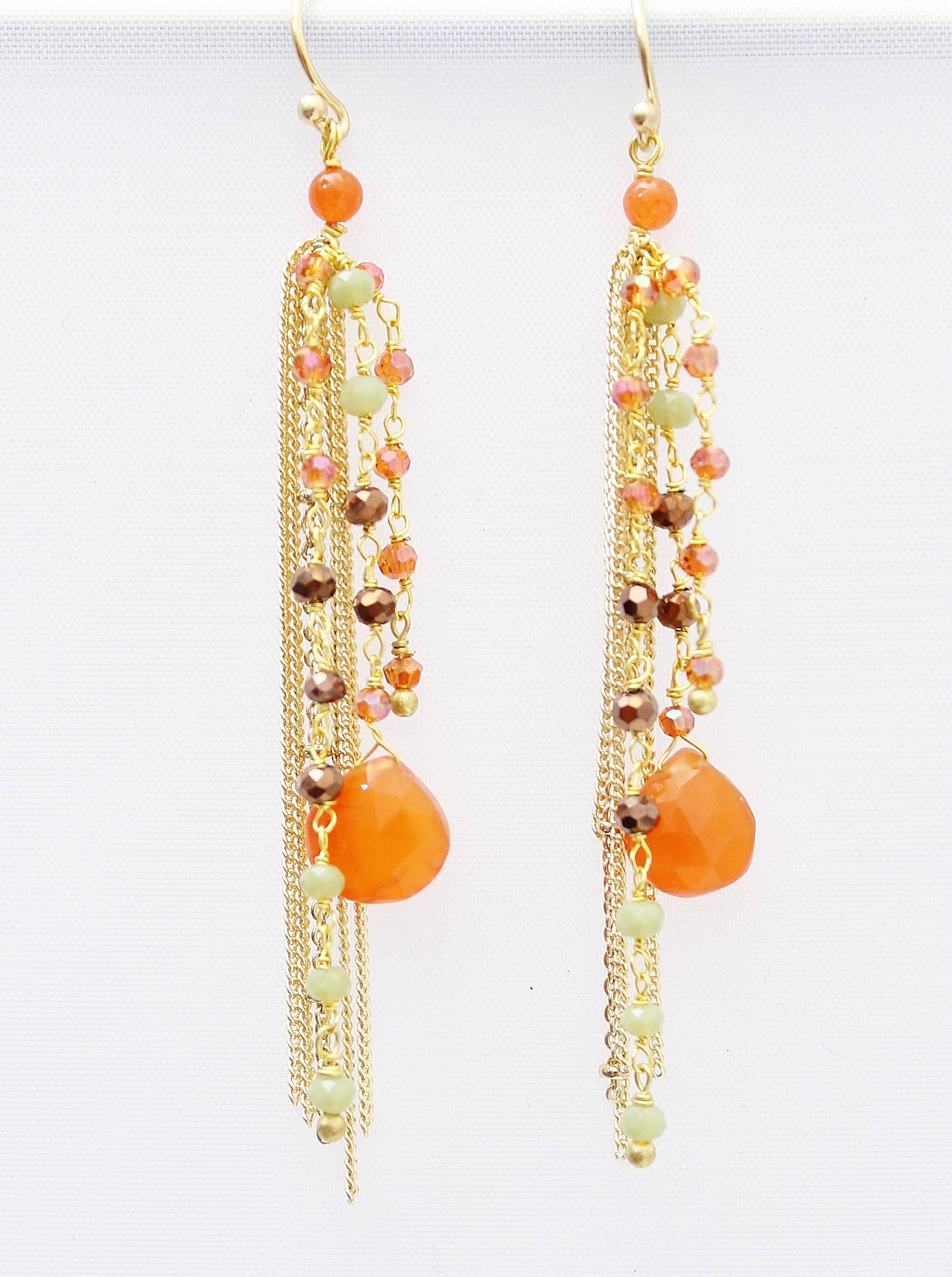 Thai Crystal Fringe Earrings: Navy