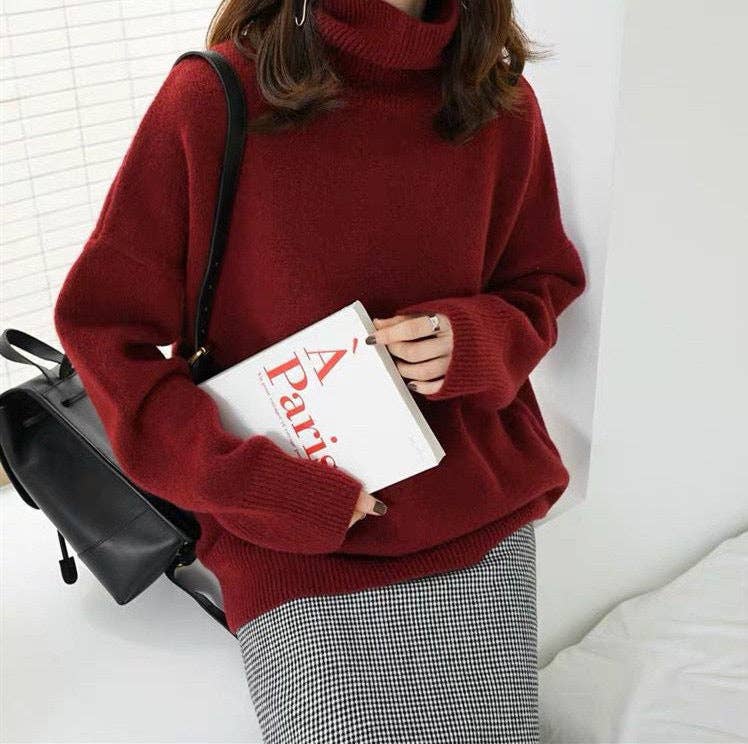 Chic HighNeck Knit Sweater FallWinter Style: Crisp White / One Size Fits Most.