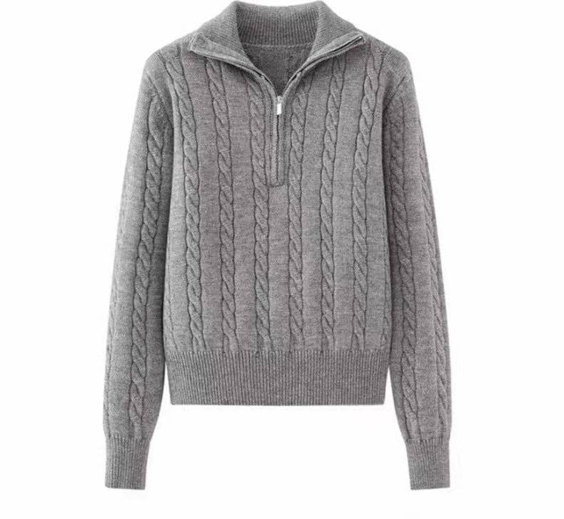 Chic Zip Collar Knit Top Effortless Style Cozy Warmth: Apricot / One Size