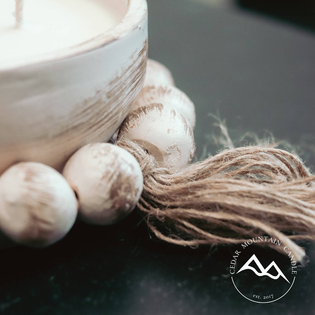 Pottery Bowl Candle with Clay Beads - Choose Your Scent: Lavender & Spring Apricot