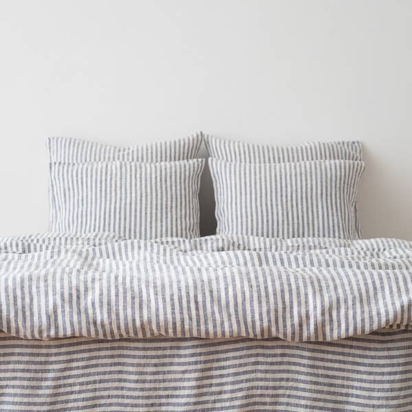 Linen Pillow Case Indigo Ticking Stripe: EURO  (26 x 26)