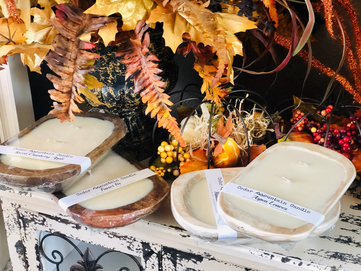 Fall Candle Scents - 3 Wick Dough Bowl Candle 13 oz: Natural Wood / Blueberry Pumpkin