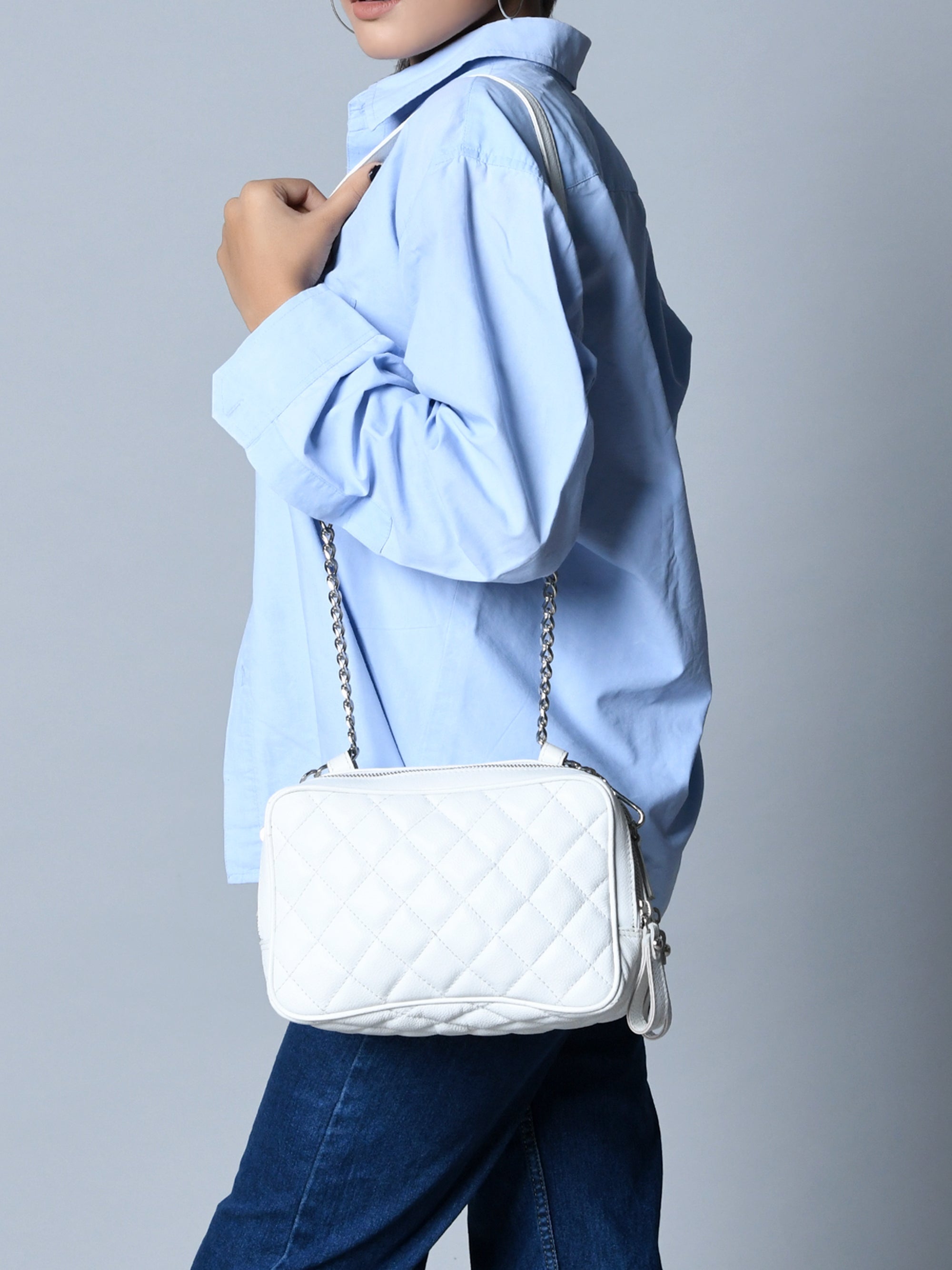 Mini Quilted Crossbody Bag, White — product image