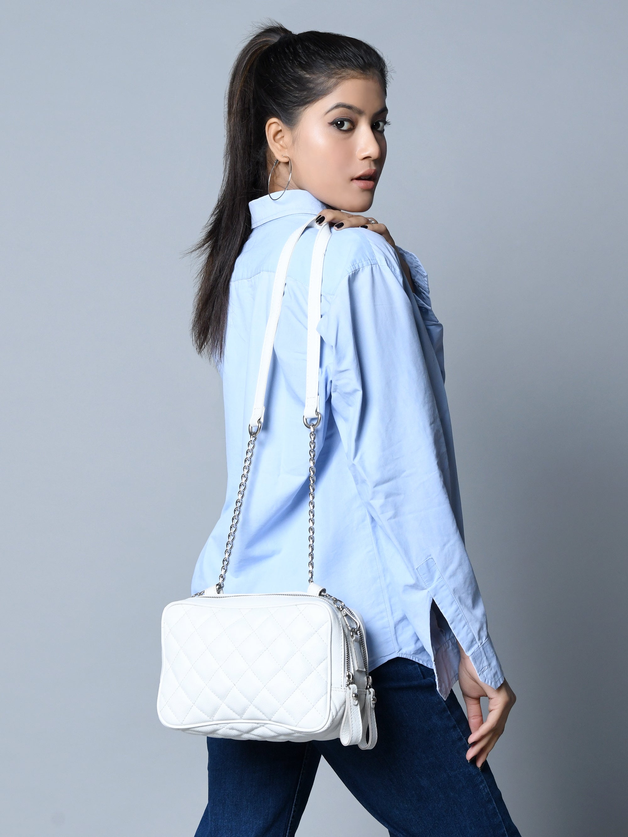 Mini Quilted Crossbody Bag, White — product image