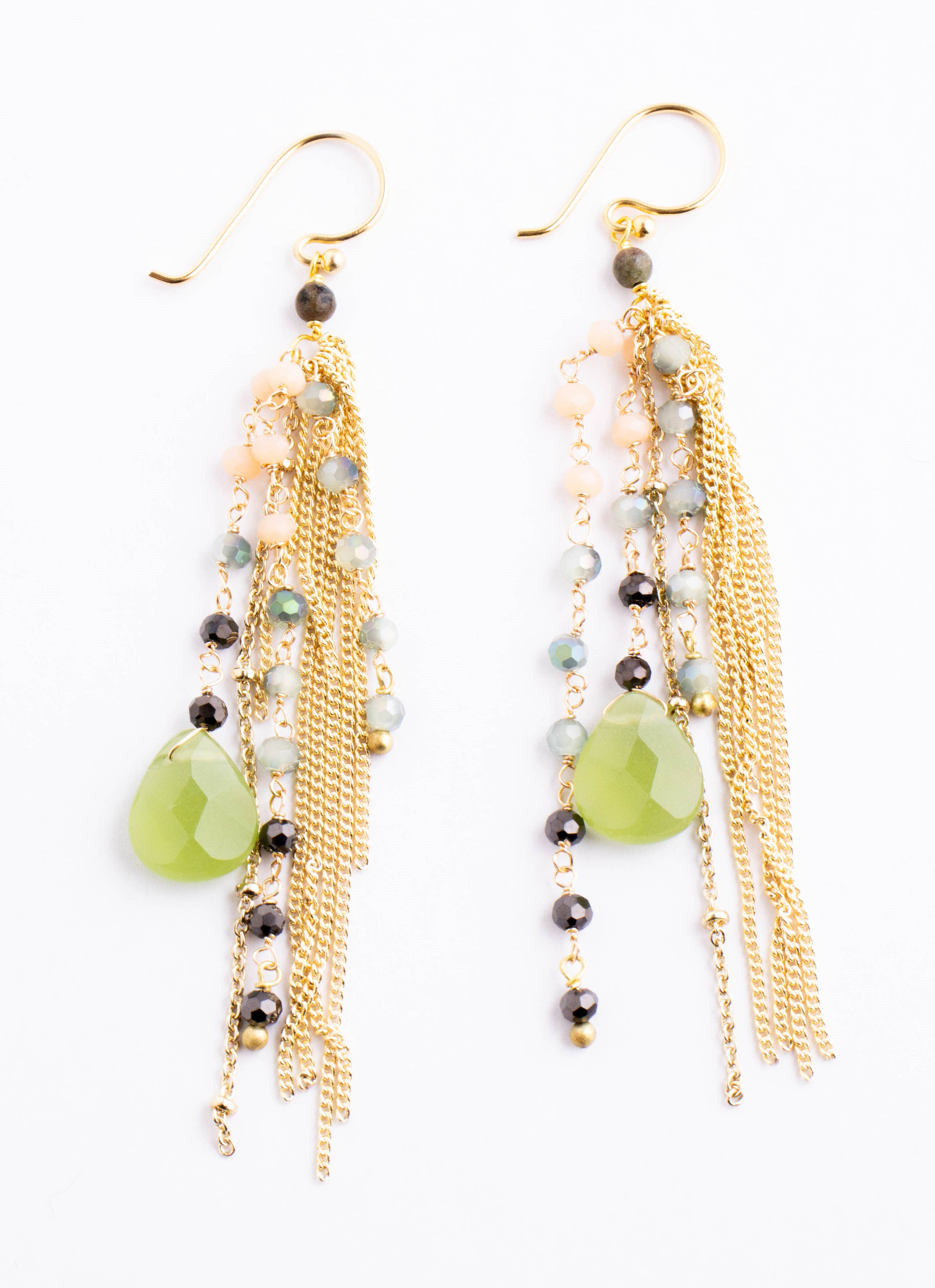 Thai Crystal Fringe Earrings: Pink