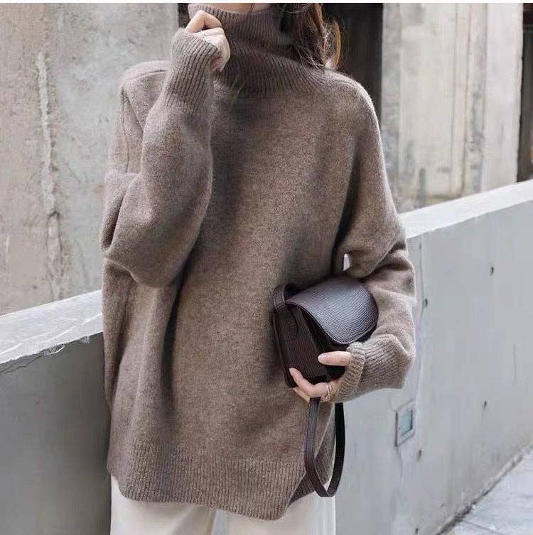 Chic HighNeck Knit Sweater FallWinter Style: Crisp White / One Size Fits Most.