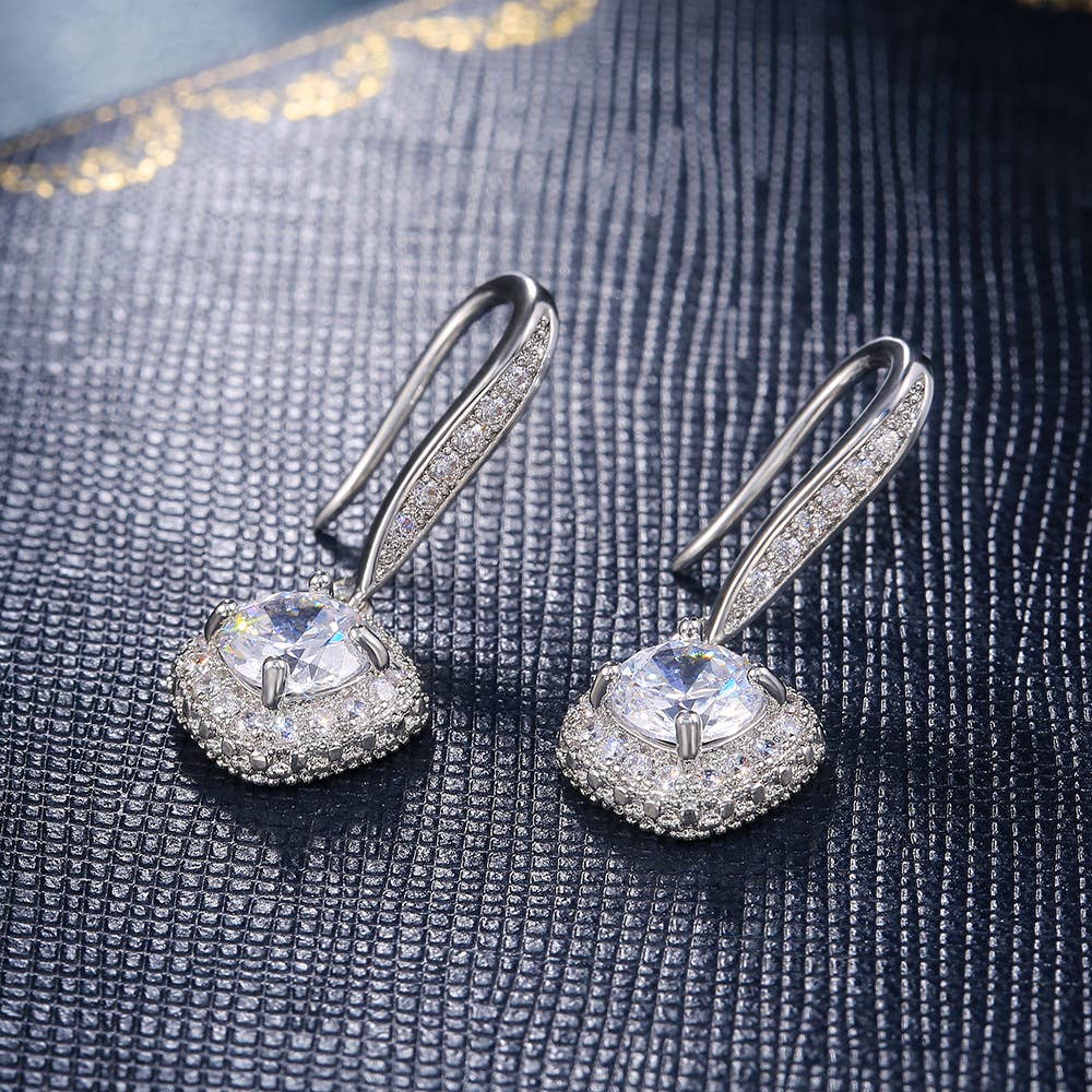 Cubic Zirconia Diamond Pendant Earrings: White