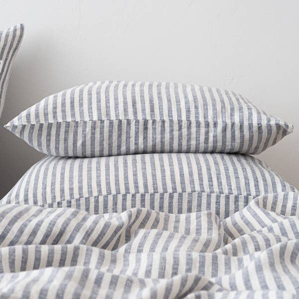 Linen Pillow Case Indigo Ticking Stripe: EURO  (26 x 26)