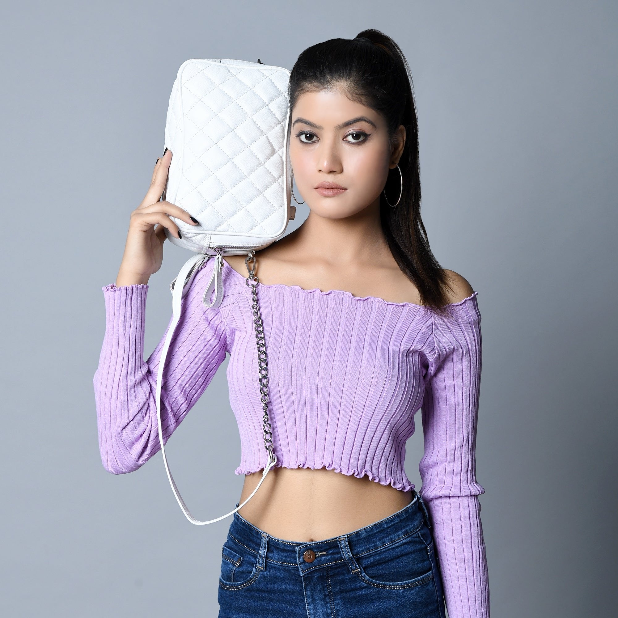 Mini Quilted Crossbody Bag, White — product image