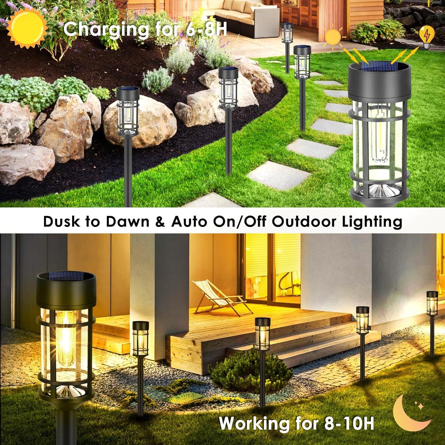 Hakol 8 Pack LED Solar Lights Outdoor Waterproof 3000k — product image