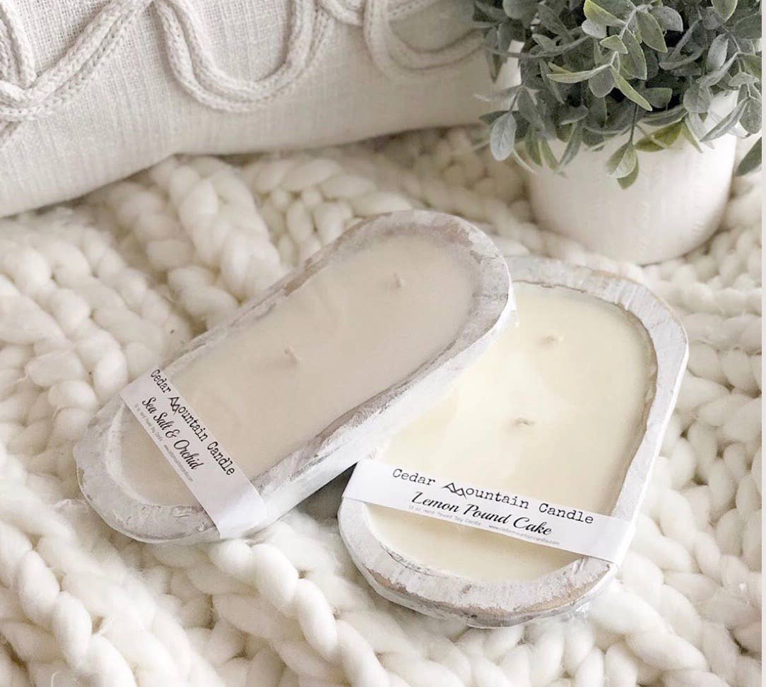 Spring & Summer - 3 Wick Wood Dough Bowl Candle: Vanilla Bean Nectarine / Distressed White Bowl