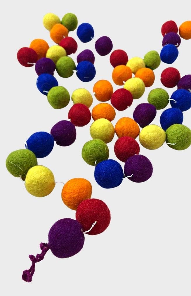 Handfelted Ball Garland: Multi Rainbow