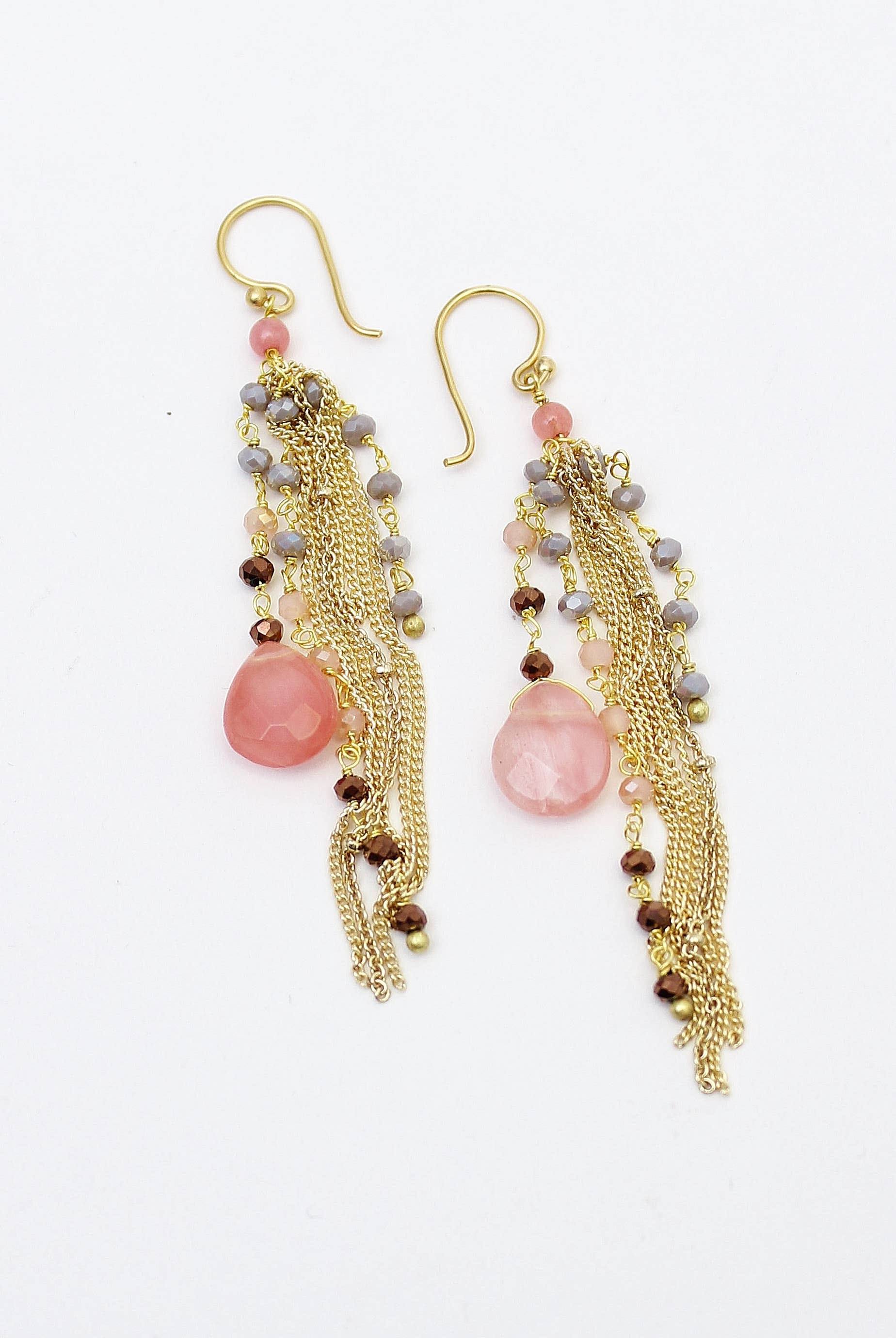 Thai Crystal Fringe Earrings: Navy