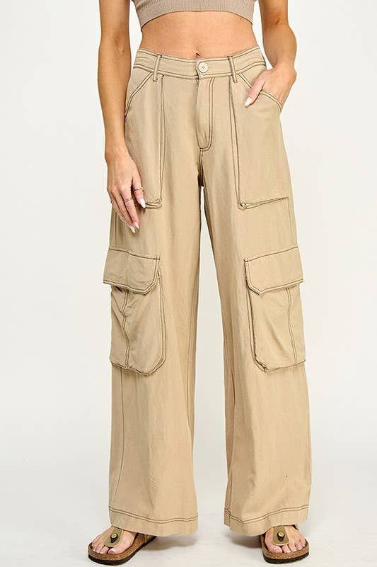 STRAIGHT CARGO PANTS: Beige / Large