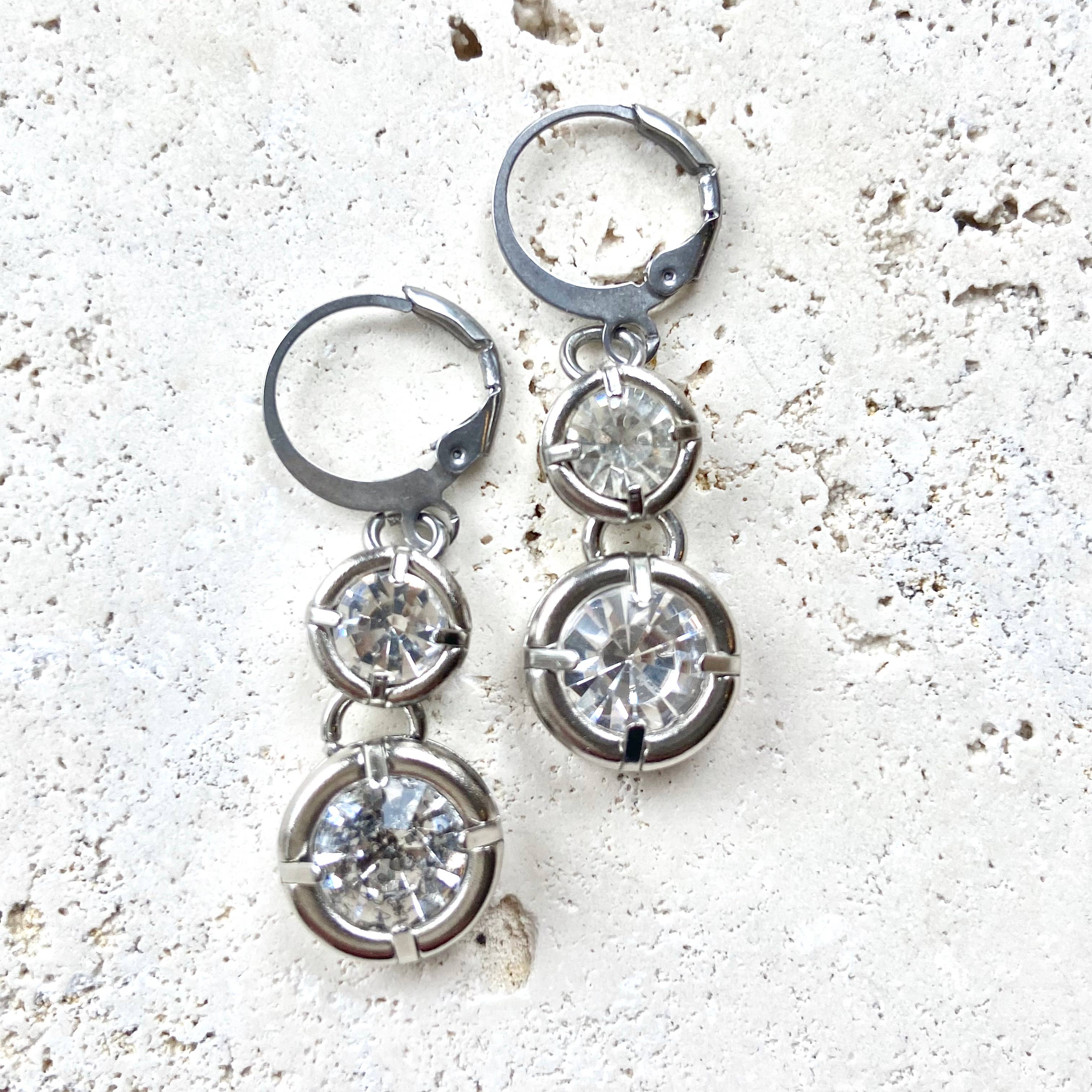 Crystal earrings boutique salon bridal jewelry sparkly spa: Silver