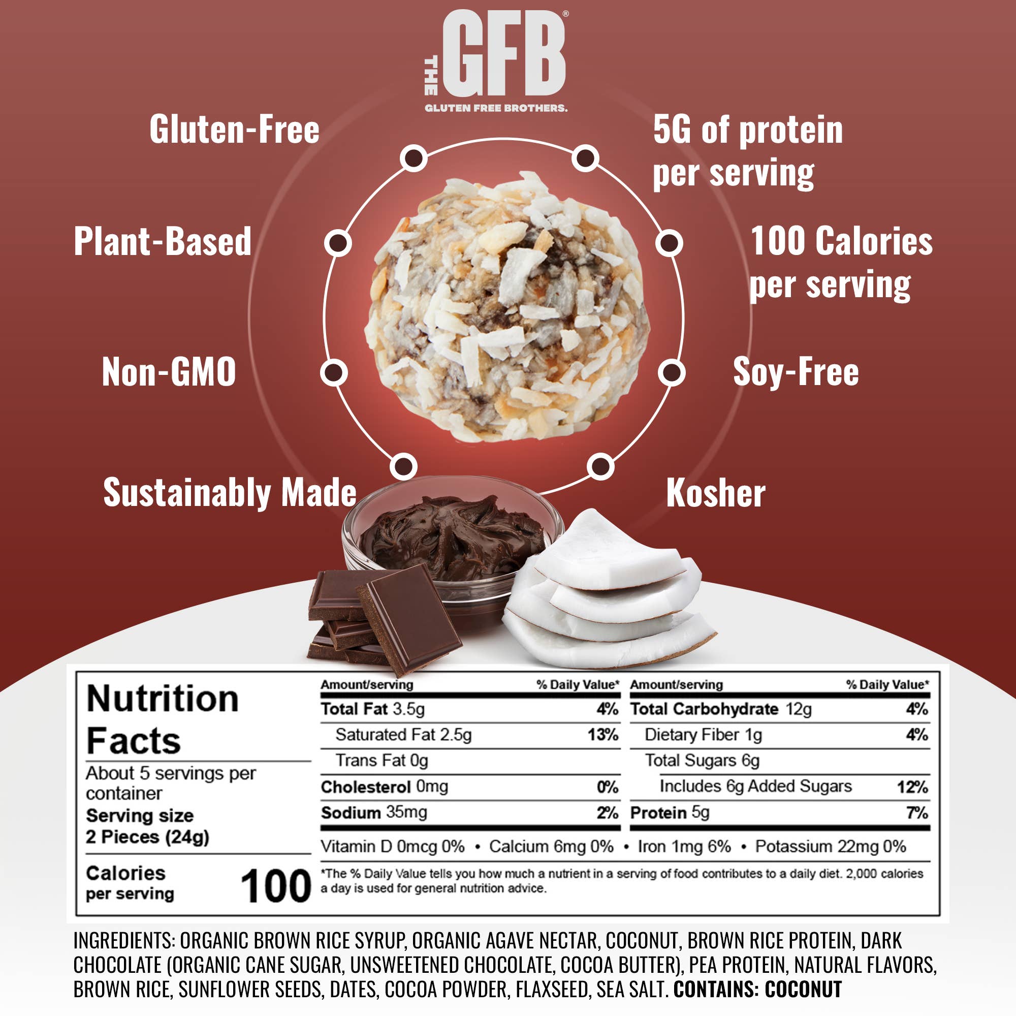 The GFB: Dark Chocolate Coconut Gluten Free Protein Bites 6 pck — product image