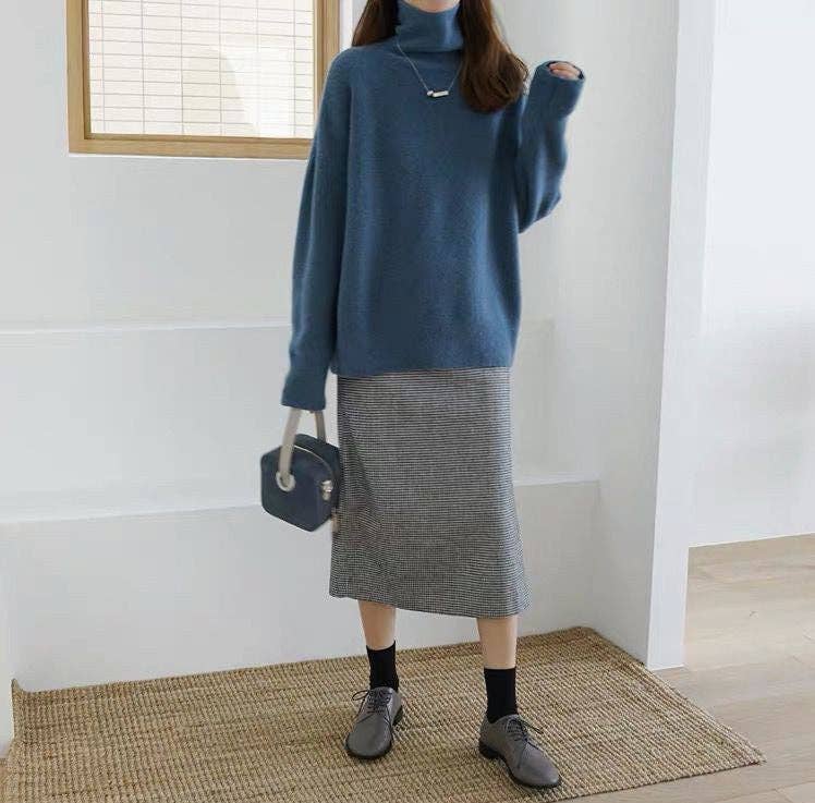 Chic HighNeck Knit Sweater FallWinter Style: Crisp White / One Size Fits Most