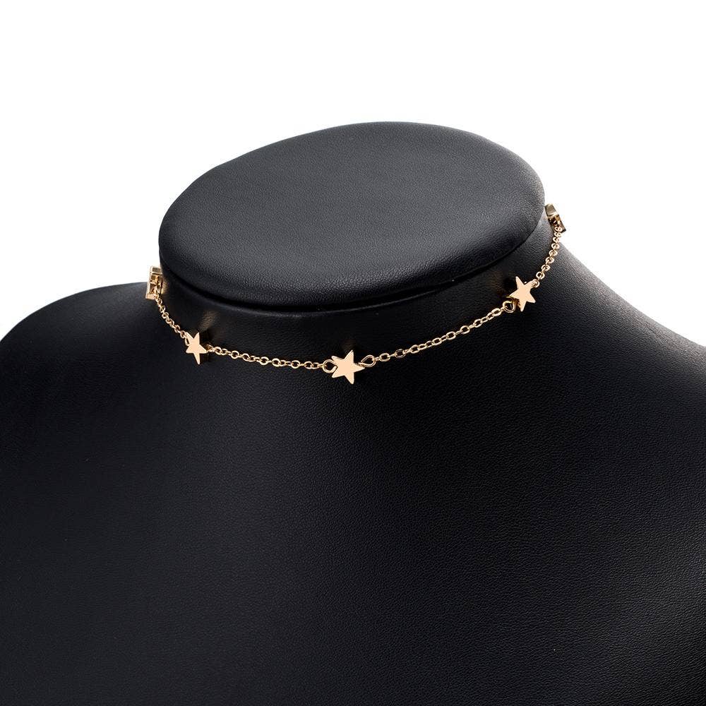 Silver and Gold Star Choker Necklaces: Silver